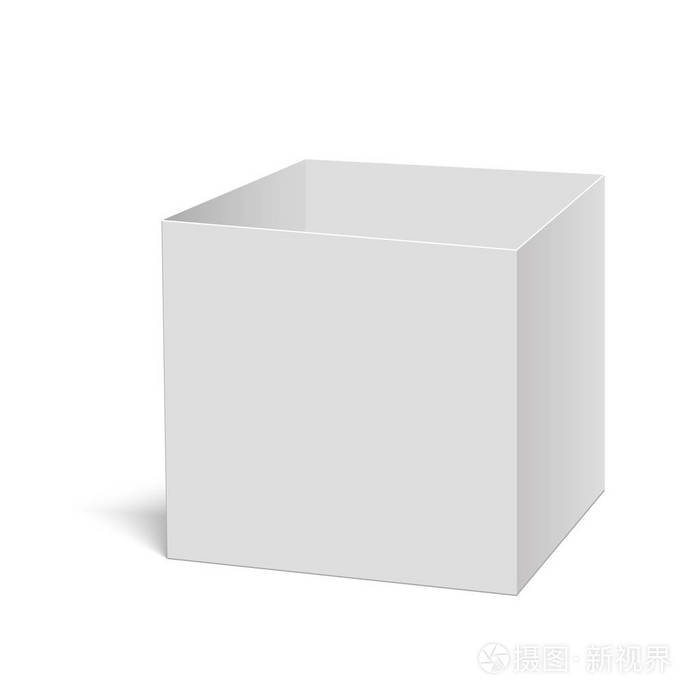 白色方块打开纸板盒矢量模板。产品的纸容器。矢量插图